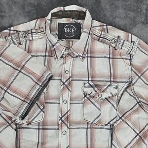 Buckle BKE Allendale Shirt Men L Brown Plaid Pearl Snap Athletic Fit Y2K Western
